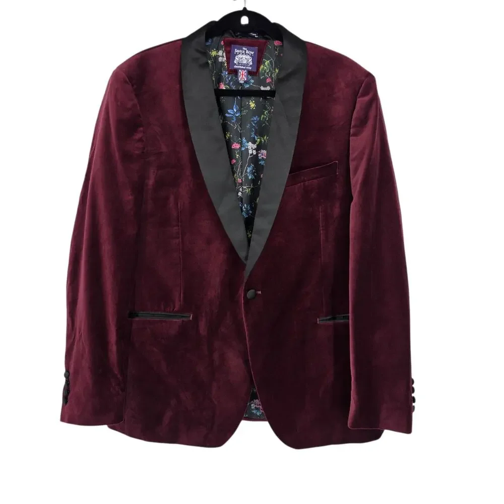 NWOT Savile Row Co Burgundy Velvet Shawl Collar Single Button Sport Coat Size 44